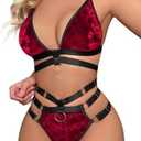 Lilosy Sexy Wireless Choker O Ring Linked Strappy Harness Lingerie Set Outfits 2 Piece .XS