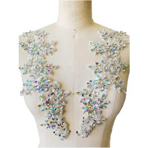 Handmade red/White//Green/Blue Rhinestones Applique Sewing Beads Stones Trim lace Patches Accessory for Dress Clothes one Pair (multicoolored)