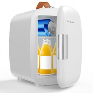 DUMOS Mini Fridge for Bedroom, 4L Compact Personal Fridge Cooler For Skincare, Drinks, And Snacks, Fits 6 Cans, Mini Refrigerator with 110V Ac/12V Dc, Ideal For Car, Dorm, White