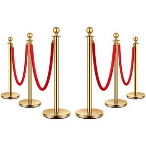 VIVOHOME Stainless Steel Stanchion Post Queue 6PCS Pole w/ 4 Red Velvet Ropes, Crowd Control Barriers w/Fillable Base for High-end Venues, Museums, Party Supplies (6 Pieces, Golden) (37.4"(H)x5 Ft(L))