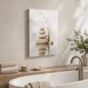 White Zen Stones framed canvas wall art Spa Bathroom Wall Decor 16x24inches, Stacked Pebble 02