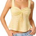 ELLEVEN Babydoll Tank Tops for Women, Sleeveless Flowy Ruffle Tie Front Casual Trendy Cute Y2k Summer Going Out Tops (Yellow)