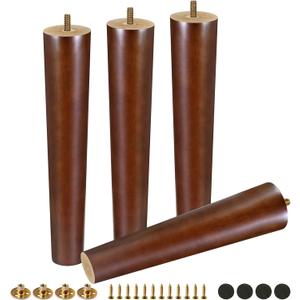 FoDau770 Brown Rubber Wood Furniture Legs 12 Inches, Straight Tapered Wood Feet Mid Century Sofa Legs Set of 4, 5/16" UNC Furniture Feet for Cabinet Couch Dresser Chair Ottoman Table