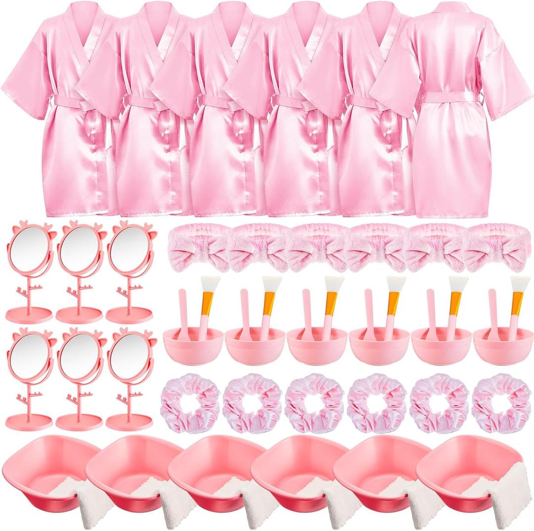 JenPen 6 Set Girls Spa Party Supplies Kids Robes with Accessories Kit Spa Set Party Favors for Spa Party Wedding Birthday (Size 14)