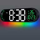 17.2 Inch Large Digital Wall Clock with 9 Color Changing Remote Control, Date Week Temperature, Auto Brightness Dimmer Big Clock Night Lights,Green