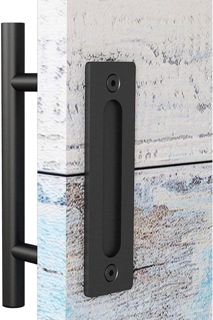 EaseLife 12" Sliding Barn Door Handles and Pulls, Rustic Double Sided Hardware Set, Heavy Duty, Matte Black Powder Coated Finish, Easy Install