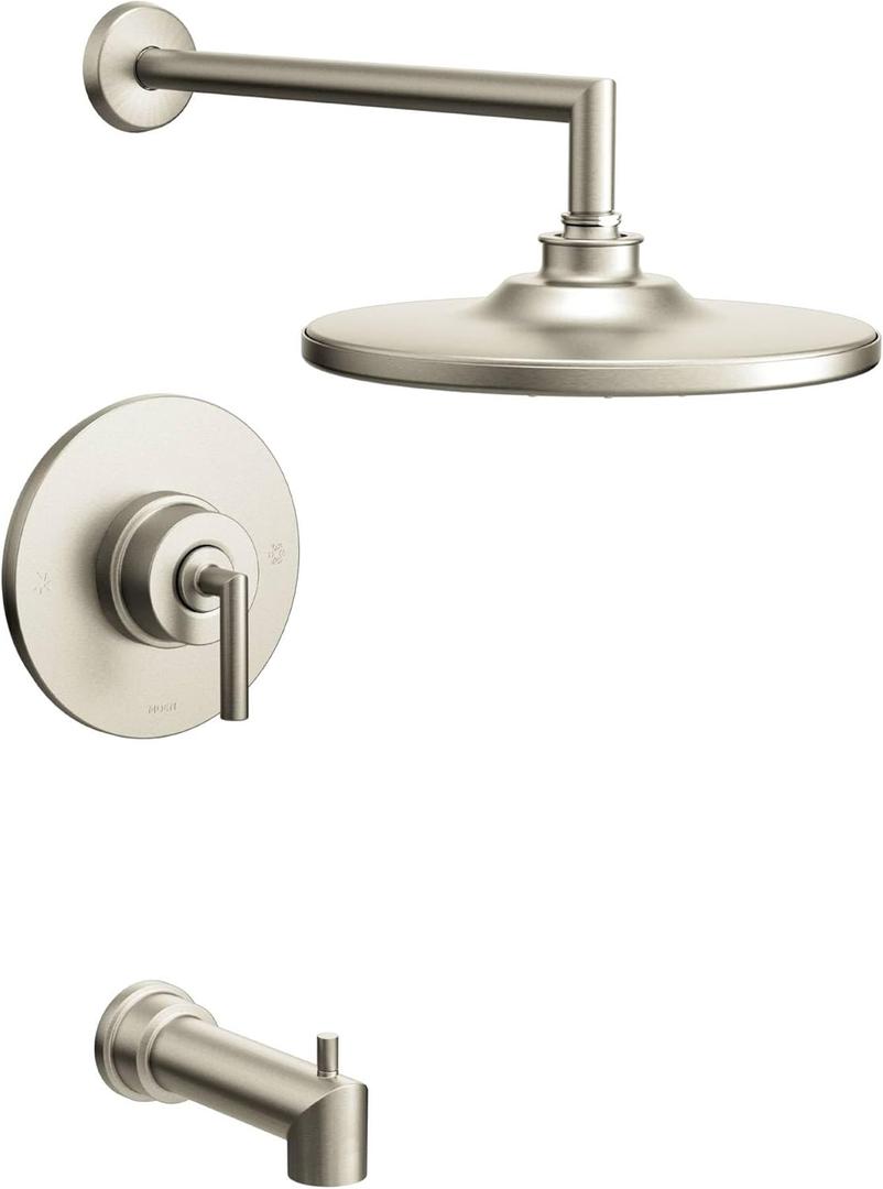Moen TS22003BN Arris Posi-Temp Pressure Balancing Modern Tub and Shower Trim Kit with 10-Inch Rainshower, Valve Required, Brushed Nickel
