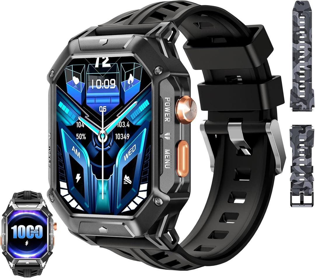 OUKITEL Smart Watch for Men BT80, 2.13" AMOLED HD Display,100 Days Long Battery Life,Rugged Military Smart Watch with Bluetooth Calls/Heart Rate Monitor/Blood Oxygen for Android iOS
