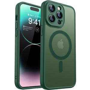 CANSHN Magnetic Compatible with iPhone 14 Pro Case, Upgraded [Full Camera Protection] [Compatible with Magsafe] [Translucent Matte] Shockproof Protective Phone Case Cover 6.1 Inch - Deep Green