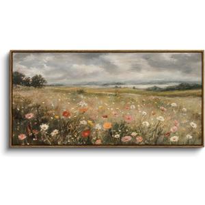 InSimSea Extra Large Framed Vintage Wall Art, Wildflower Field Art,20x40In