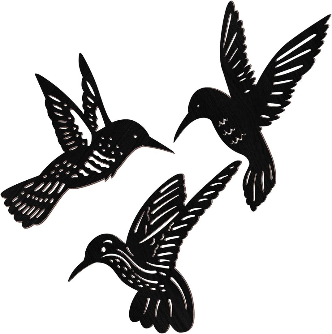 3 Pieces Wood Hummingbird Wall Art Decor 9 inch Hummingbird Wall Decorations for Bedroom Black Wood Sculpture Bird Indoor Kitchen Hanging Balcony for Home Bedroom Office Garden