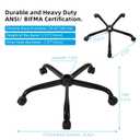 28 Inch Heavy Duty Office Chair Base with 5 Casters, Reinforced Metal Chair Feet, Universal Gas Cylinder Fit, for Swivel/Computer/Criss Cross Chairs