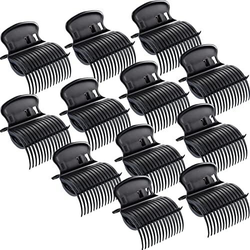 Hot Roller Clips Hair Curler Claw Clips Replacement for Women Girls Hair Section Styling (12 Pieces, Black)