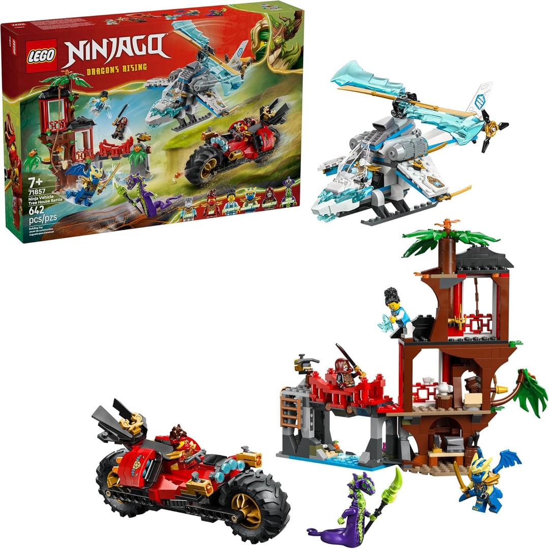 LEGO NINJAGO Ninja Vehicle Tree House Battle Building Toy for Boys, Girls, & Kids, Ages 7+ - Ninja Playset W/5 Minifigures, Motorcycle & Helicopter Toys - Gift Idea for Birthdays - 71857