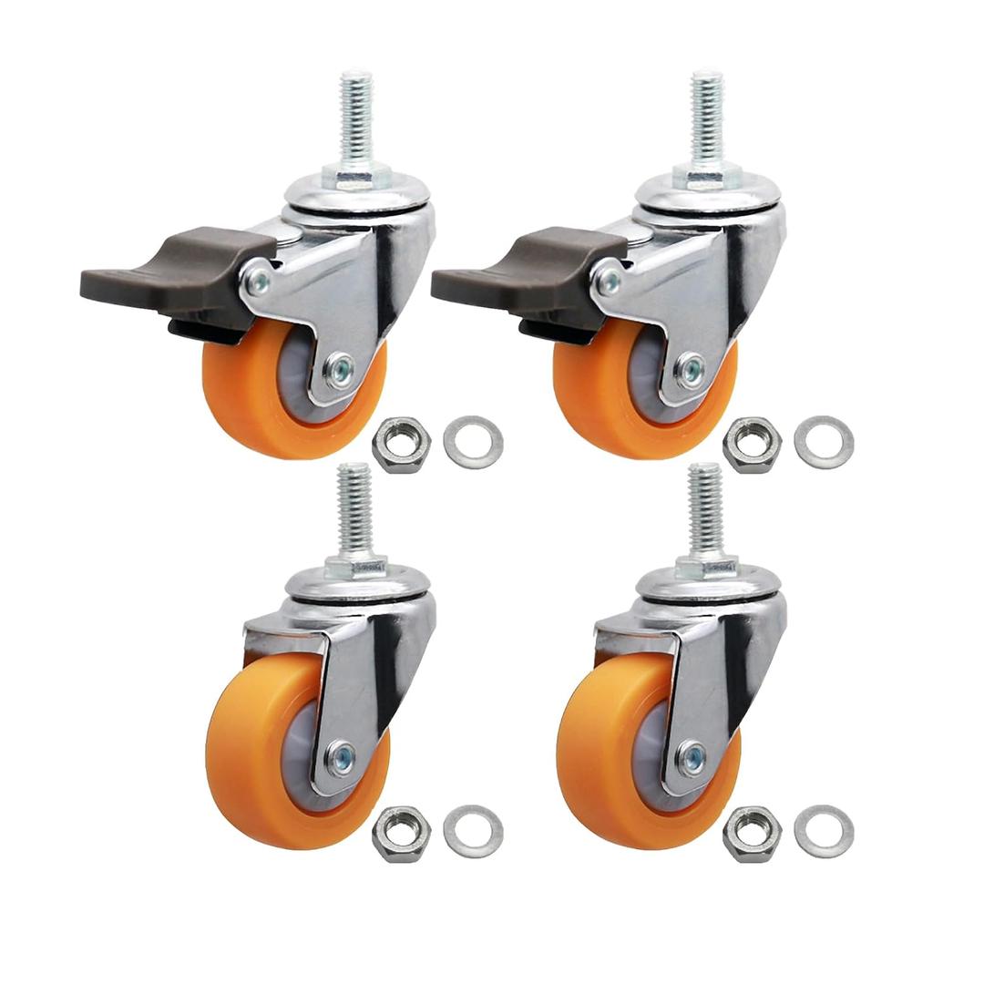1" M6x15 Stem Casters Bolt Threaded Wheels,TPR Mute Rubber Swivel Single Caster Screws in Wheel Small with 2 Brake Locks-Orange