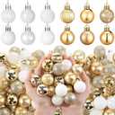 Shappy 216 Pcs Mini Christmas Ball Ornament 1.18 Inch Small Christmas Tree Decorations 6 Styles Shatterproof Xmas Ball with Hanging Loop for Holiday Party Wreath Xmas Tree(White, Gold)