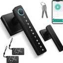 MINIA Keyless Entry Door Lock with Handle,Digital Door Knob,Smart Door Locks,Fingerprint Door Lock for Bedroom,Office and Hotel,Black Door Knobs