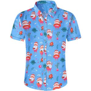 Men's Hawaiian Shirt Funky Blue Beach Printed Tropical Beach Shirt Casual Button Down Short Sleeve Floral Shirts Tops