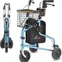 NOVA Traveler Folding 3-Wheel Walker with Tray, Basket, Pouch & Cup Holder, Lightweight Mobility Aid for Seniors & Adults, 8 All-Terrain Wheels for Tight Spaces & Travel, Sky Blue