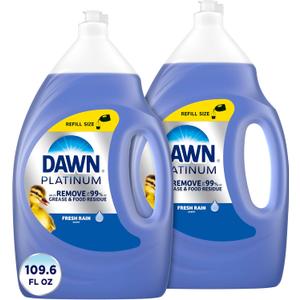 Dawn Platinum Dish Soap Liquid, Dishwashing Liquid, Grease Removal, Fresh Rain, 2x54.8oz Bundle