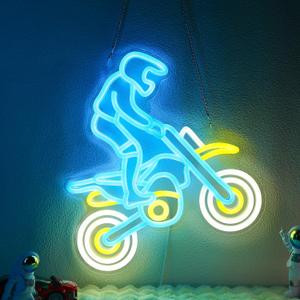 Dirt Bike Neon Signs for Wall Decor, Motorcycle Neon Lights for Boys Bedroom Game Room Man Cave Garage Decor, 5V USB Power with Hanging Chain Hooks (Motorcyclist)