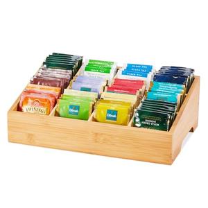 TIMIEEYA Tea Bag Organizer - Bamboo Tea Storage Organizer With 12 Compartments, 1 Layer Tea Organizer for Tea Bags Natural Bamboo for Countertop Office Kitchen Cabinet Pantry