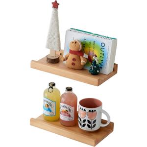 Floating Shelves for Wall Set of 2, 12 inch Rustic Pine Wood Wall Shelves for Bathroom, Living Room, Bedroom and Kitchen, Picture Ledge for Storage, Books, Room Decor, 6x12 inch