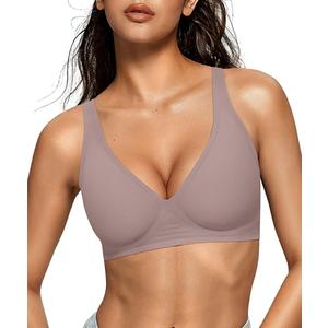 OEAK Womens Deep V Bras Wireless Comfortable Bra Supportive No Underwire Bras Tshirt Push Up Bralettes Plunge Seamless Bra S