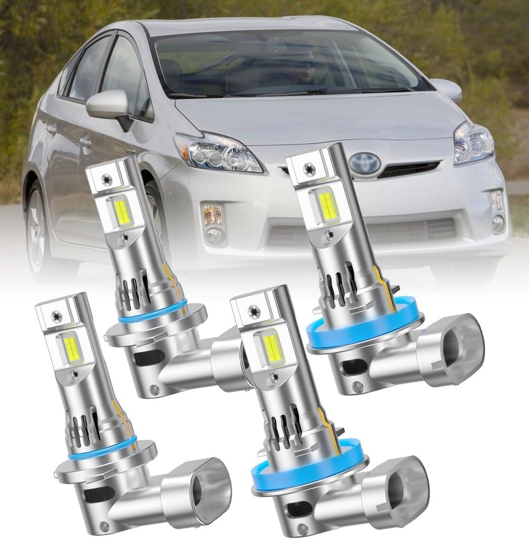 Upgraded Vehicle Front Headlight Bulbs, 9005 and H11 Front Light Combo, 6000K with Built-in Fan for Toyota Prius 2010 2011 2012 2013 2014 2015, High and Low Beam, 12-24V, 4-Pack