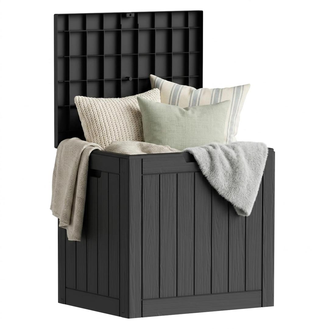 Yardgrace 35 Gallon Outdoor Deck Box, Lockable Waterproof Outdoor Storage Boxes For Garden Tools,Indoor Cushions,Accessories Outside Storage Resin Weatherproof Container, Black