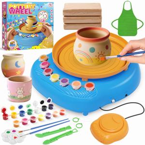 TingingYuli Pottery Wheel for Kids with Clay Kit - Arts and Crafts for Kids Ages 6-8 8-12, Complete Pottery Kit with Air Dry Clay and Painting Tools, Easter Christmas Birthday Gift for Boys Girls (yellow/blue)