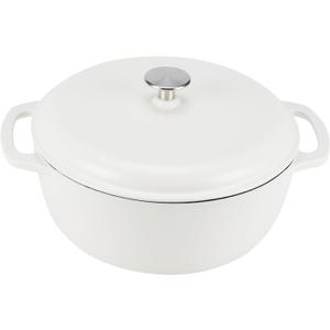 Amazon Basics Enameled Cast Iron Dutch Oven Pot with Lid, Round, Dual Handles, Heavy-Duty, Oven Safe for Stews, Roasting, Baking, 6-Quart, Matte White