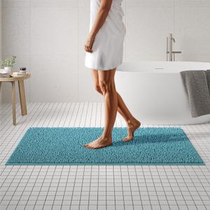 MAYSHINE Plush Shaggy Chenille Bath Mat | Extra Soft, Super Absorbent, Non-Slip Bathroom Rug | Fluffy Microfiber, Area Rug Sets for Bathroom Floor, Kitchen, Living Room | 59"x31" | Maui Blue
