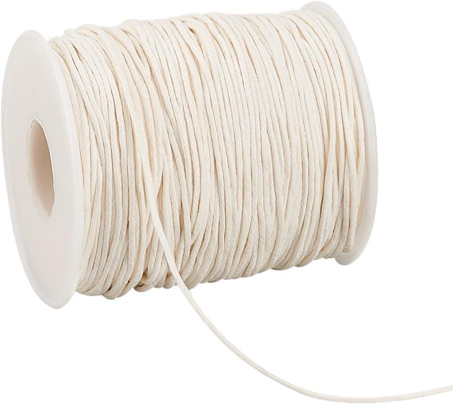 PH PandaHall 1mm Waxed Cotton Cord, 100 Yards Beading String Thread Wax Cord for Braid Bracelet Necklace Jewelry DIY Craft Macrame Making Glass Vase Floral Arrangement, Beige Color