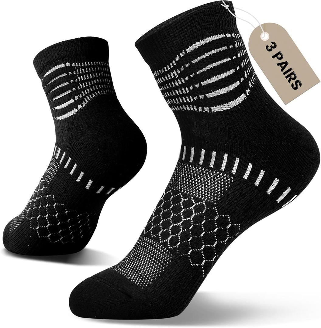 IRAMY Ankle Compression Socks for Women Men Plantar Fasciitis Relief 3/5 Pairs Cushioned Athletic Running Socks (Medium, Black(3 Packs))