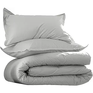 EcoPure Martex Comfort Wash 2-Piece Solid Twin Comforter Set – 100% Organic Cotton - All-Season - Breathable & Lightweight – Easy Care - Light Gray