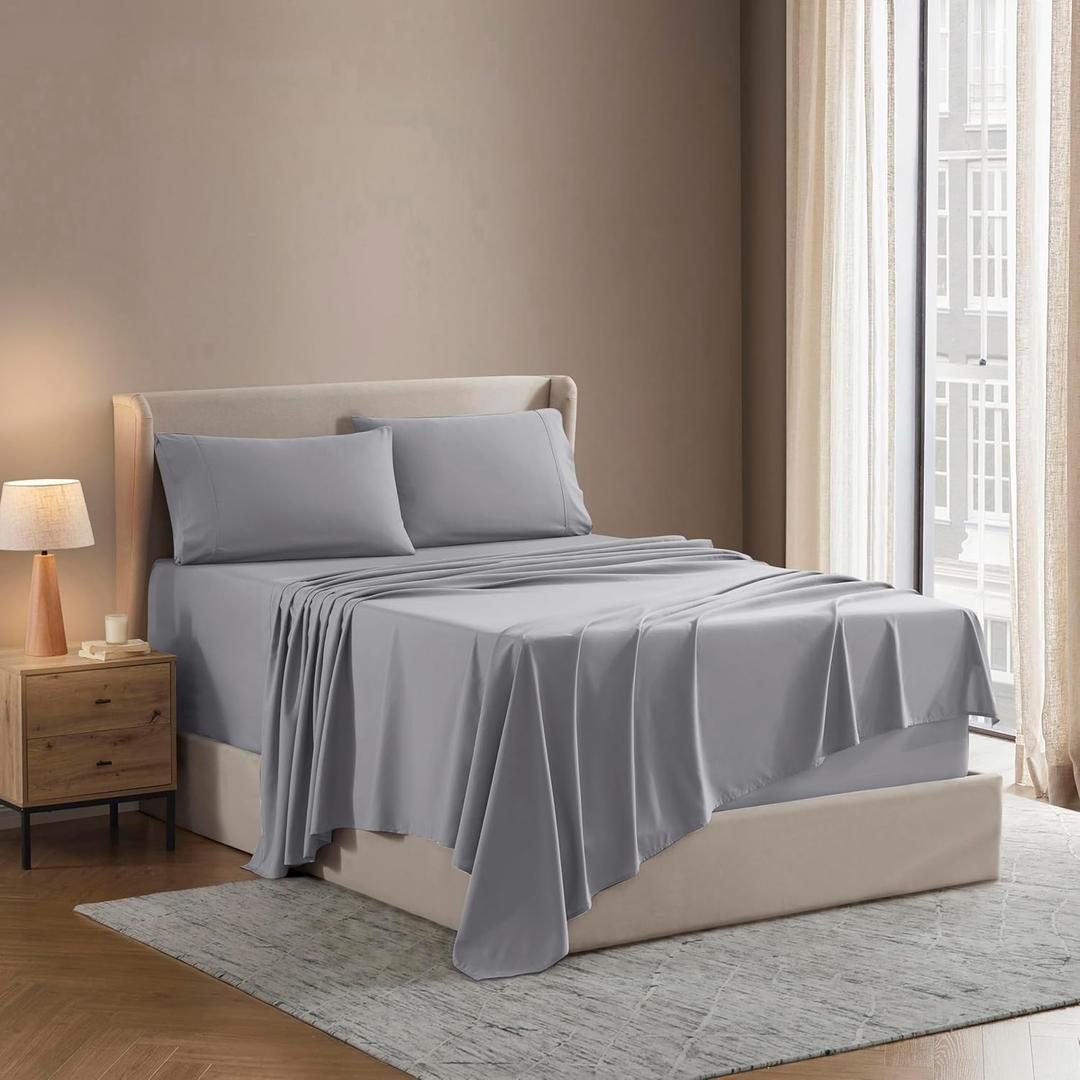 Nestl Full Sheet Set - Luxury 1800 Ultra-Soft Microfiber Full Bed Sheets - Double Brushed - Deep Pockets - Easy Fit - 4 Piece Set - Bedding Sheets & Pillowcases (Full, Grey)