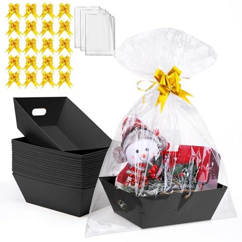 AFOROEOA 9 PACK Baskets for Gifts Empty, 10x12”Thick Black Gift Basket with Bows  Bags Empty Gift Baskets for Christmas, Valentine’s Day, Easter, Birthdays, Snacks, Farmers Market