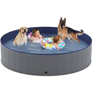 Niubya Foldable Dog Swimming Pool, Collapsible Hard Plastic, Portable Bath Tub for Pets Dogs and Cats, Pet Wading Pool for Indoor and Outdoor, 72 x 12 Inches