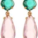 Women Earrings Set, Cubic Zirconia Hoop Earrings for Women Water Drop Yellow Pink with Pear Shape Cubic Zirconia Gold Plated Base 36mm