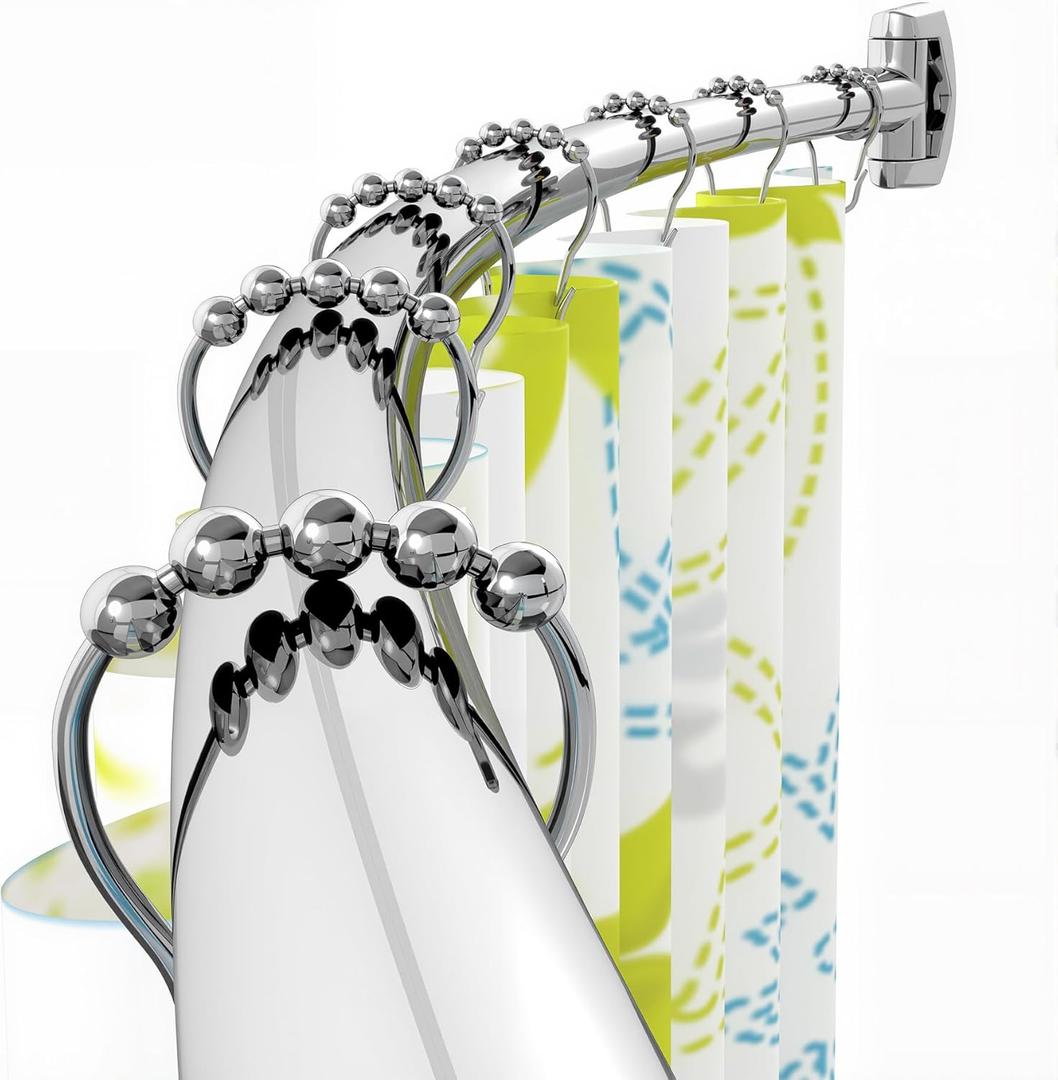 Curved Shower Curtain Rod, Rustproof, 42-72 Inches Adjustable, Premium Steel, Round Shower Curtain Rod for Bathroom, Bathtub, Stall, Need to Drill, Chrome