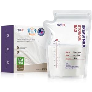 Nuliie 120 Pcs Breastmilk Storage Bags, 8 OZ Breast Milk Storing Bags, BPA-Free, Milk Storage Bags with Pour Spout for Breastfeeding, Self-Standing Bag, Space Saving Flat Profile