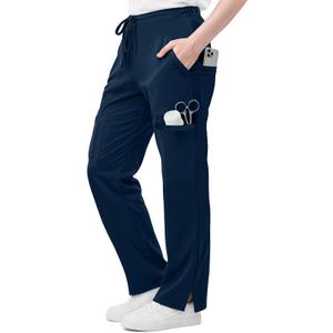NY Threads Scrub Pants for Women Relaxed Fit, Mid Rise 5 Pockets Drawstring Womens Scrub Pants, 31 Inch Inseam (Small, Navy)