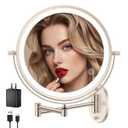 FUNTOUCH 9" 30X/ 1X Magnifying Wall Mounted Lighted Makeup Mirror, 4500mAh Rechargeable Double Sided Mirror with Light, 3 Color Lights, Touch Dimmable, 360 Rotation Extended Arm for Bathroom, Nickel