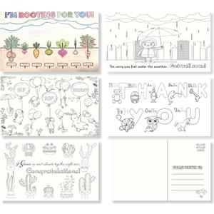 25 Colorable Postcards for Kids or Teachers- Bulk Assortment Value Pack  Variety of Blank 4x6 cards to say Miss You, Thinking of you, Hello to Family, Friends, Teachers, and Students. (All Occasions)