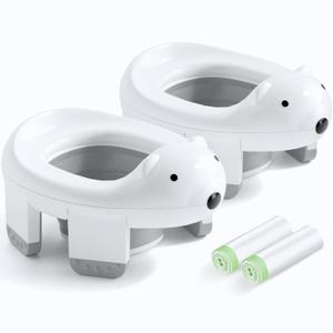 2 Pack Portable Potty Seat, 2 in 1 Travel Potty Seat for Toddlers with Liner Bags, Safety Locks and Polar Bear Design, 12 Months+(2 Pack)