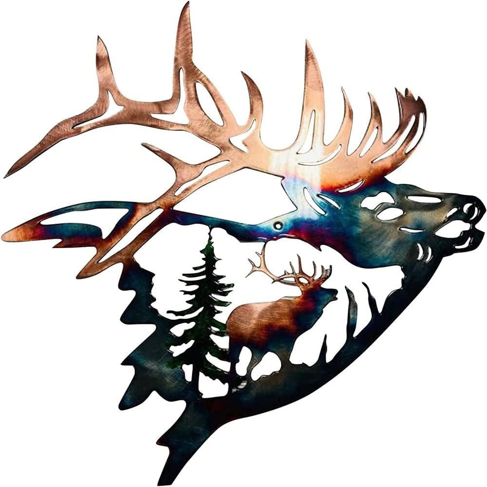 Elk Deer Metal Wall Sculpture, Hanging Wall Silhouette Art, Home Decor Bathroom Bedroom Kitchen Wall Decor Garden Sculptures Art Outdoor Indoor