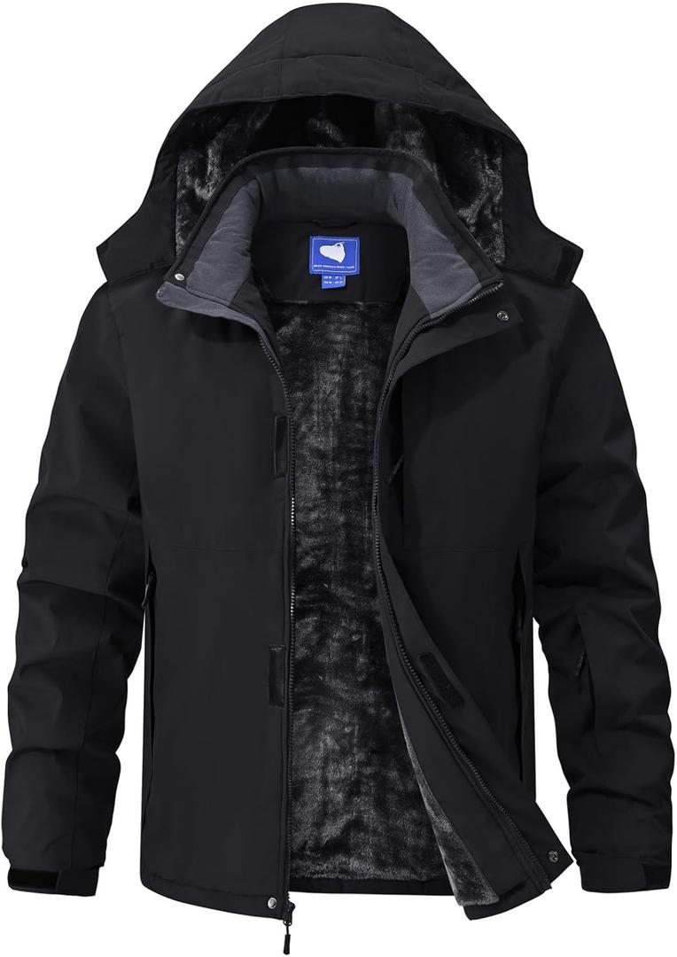 Mens Skiing Jackets Winter Waterproof Snow Jackets Fleece Lined Insulated Heavy Parka Jackets Coats with Hoode (XX-Large, Black)