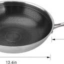 Hybrid Wok, 13 inch Wok with lid,Stainless Steel woks & Stir-fry pans Non Stick, PFOA Free Cookware, Dishwasher and Oven Safe, Compatible With Induction