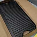 Lodge 20 x 10.44 Inch Pro-Grid Reversible Cast Iron Grill/Griddle  Double Burner Cookware, Pre-Seasoned, Non-Toxic, Made in USA, For Stovetop, Oven, Grill & Campfire